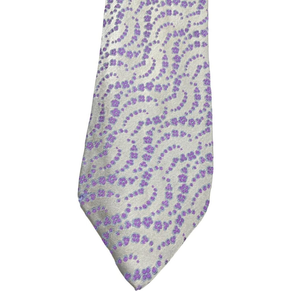 Gattonero All Silk Tie Silver Purple Floral Paisley Handmade in Italy